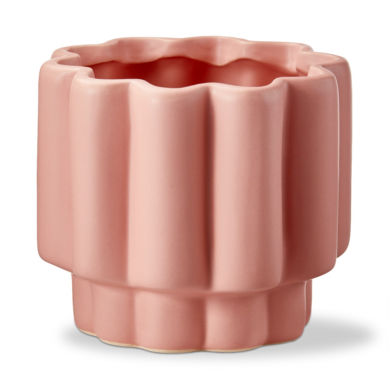 Pink Scallop Short Stoneware Planter with Silicone Plug 5.04x4.92x5.04 in